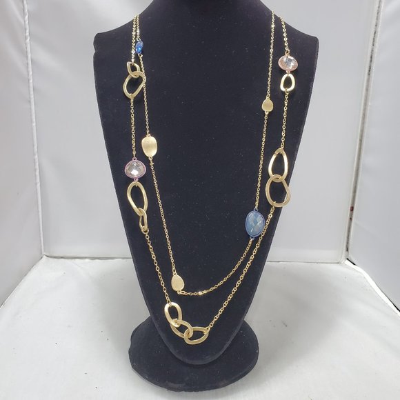 ILLUMINATA multi color stone 2 strand  necklace with gold link and petals - Picture 1 of 8